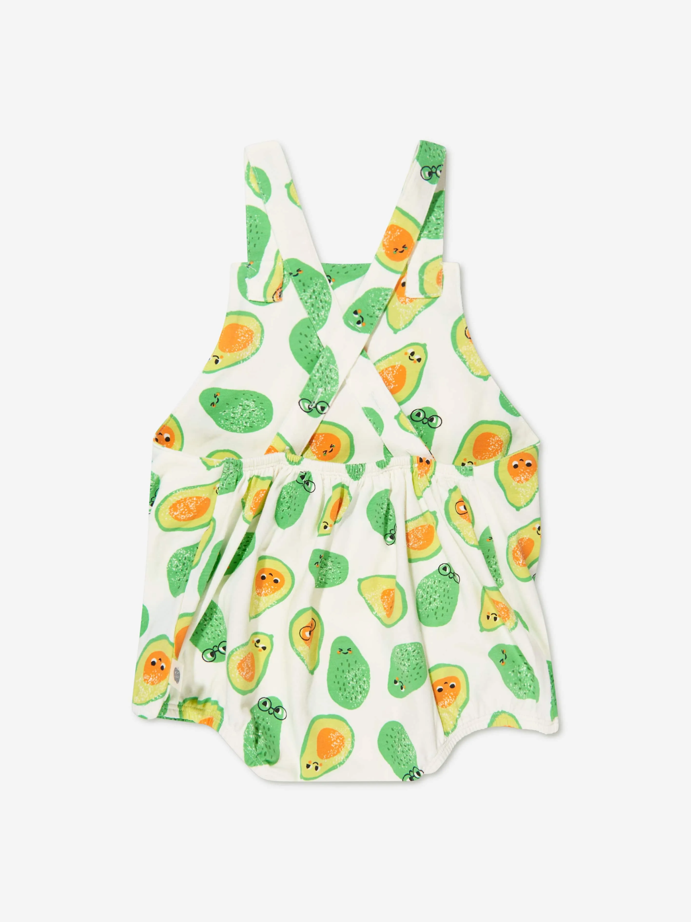 The Bonnie Mob Baby Organic Cotton Avocado Bubble Dungaree Romper in Ivory