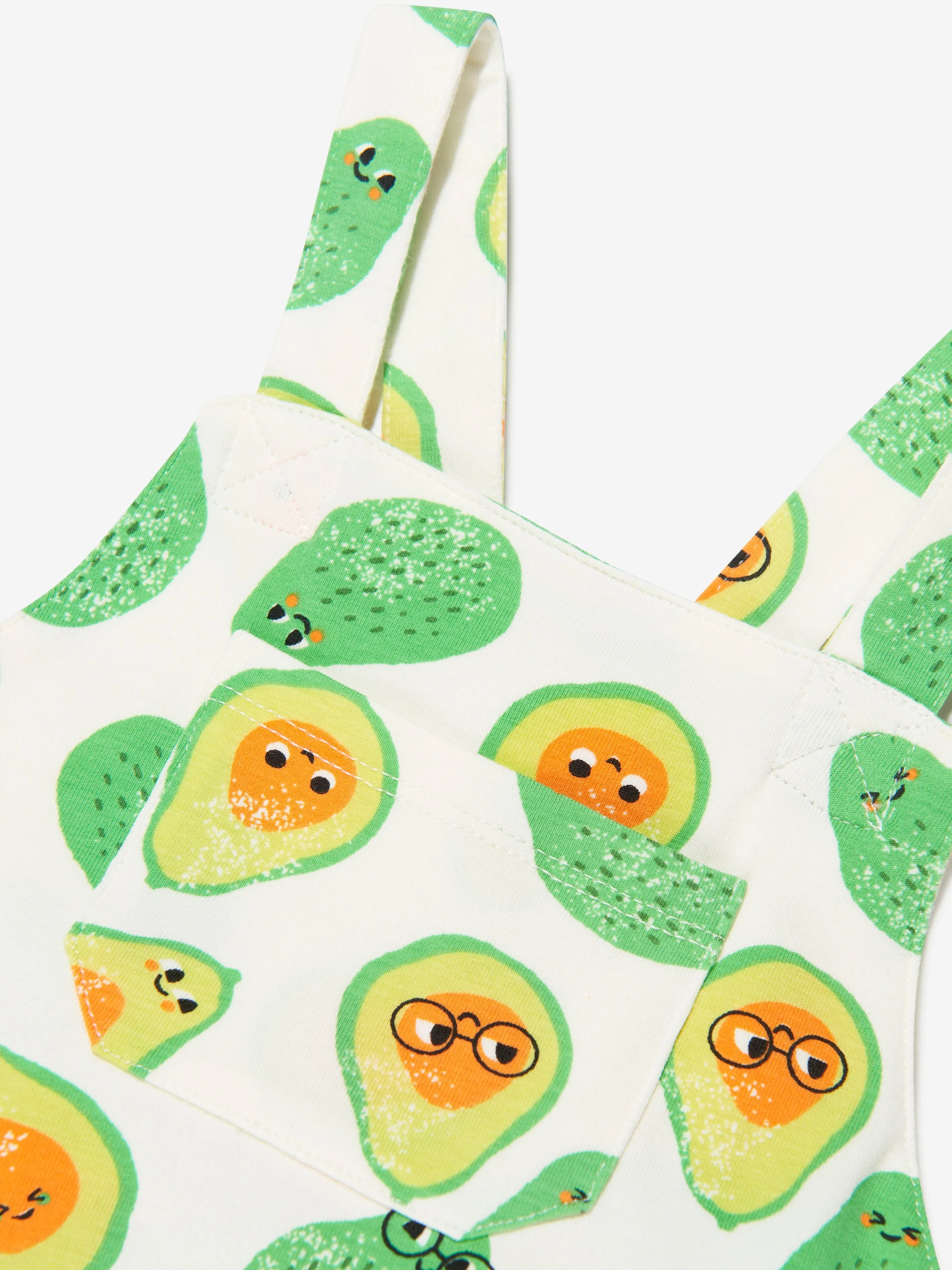 The Bonnie Mob Baby Organic Cotton Avocado Bubble Dungaree Romper in Ivory
