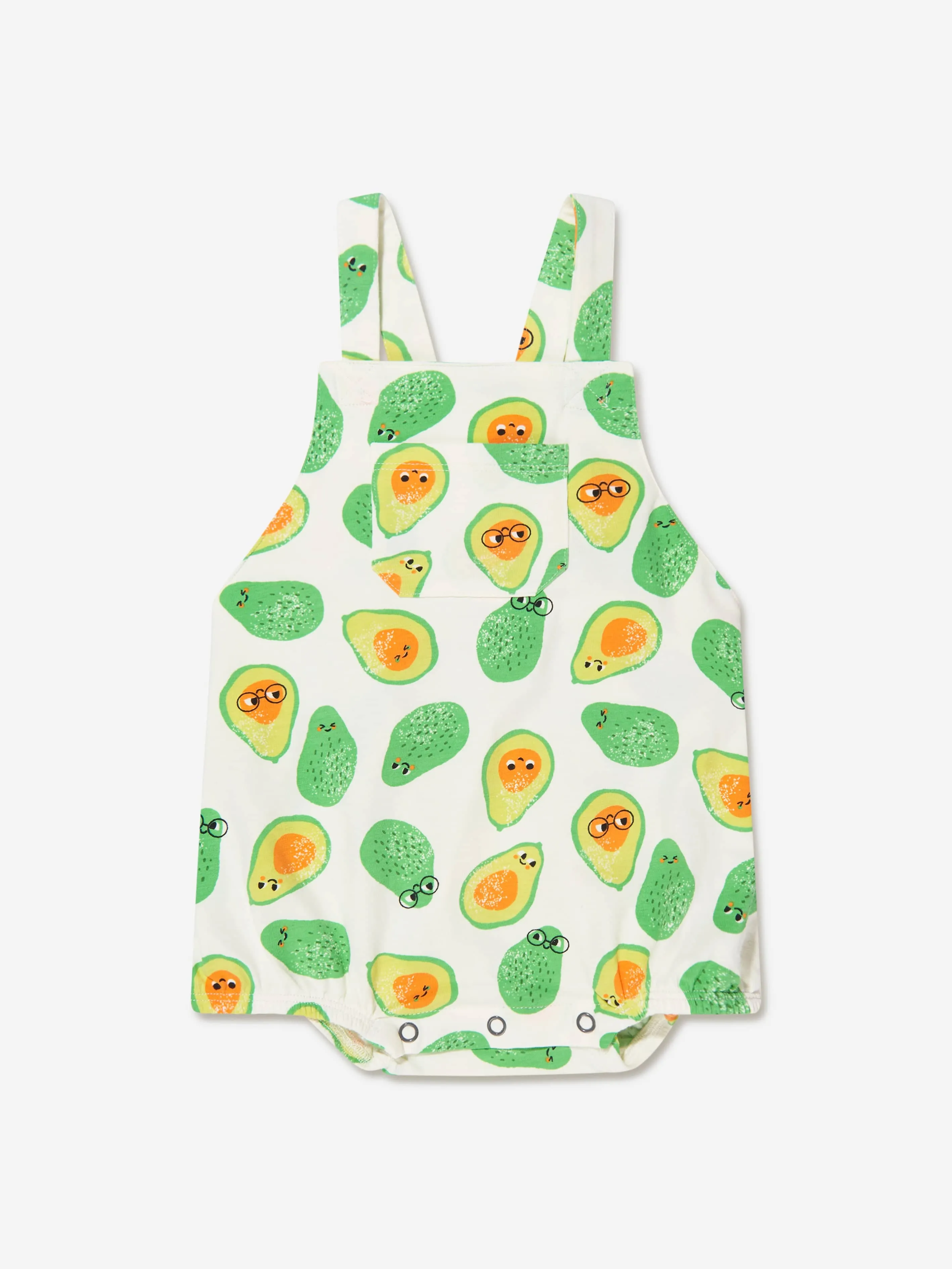 The Bonnie Mob Baby Organic Cotton Avocado Bubble Dungaree Romper in Ivory