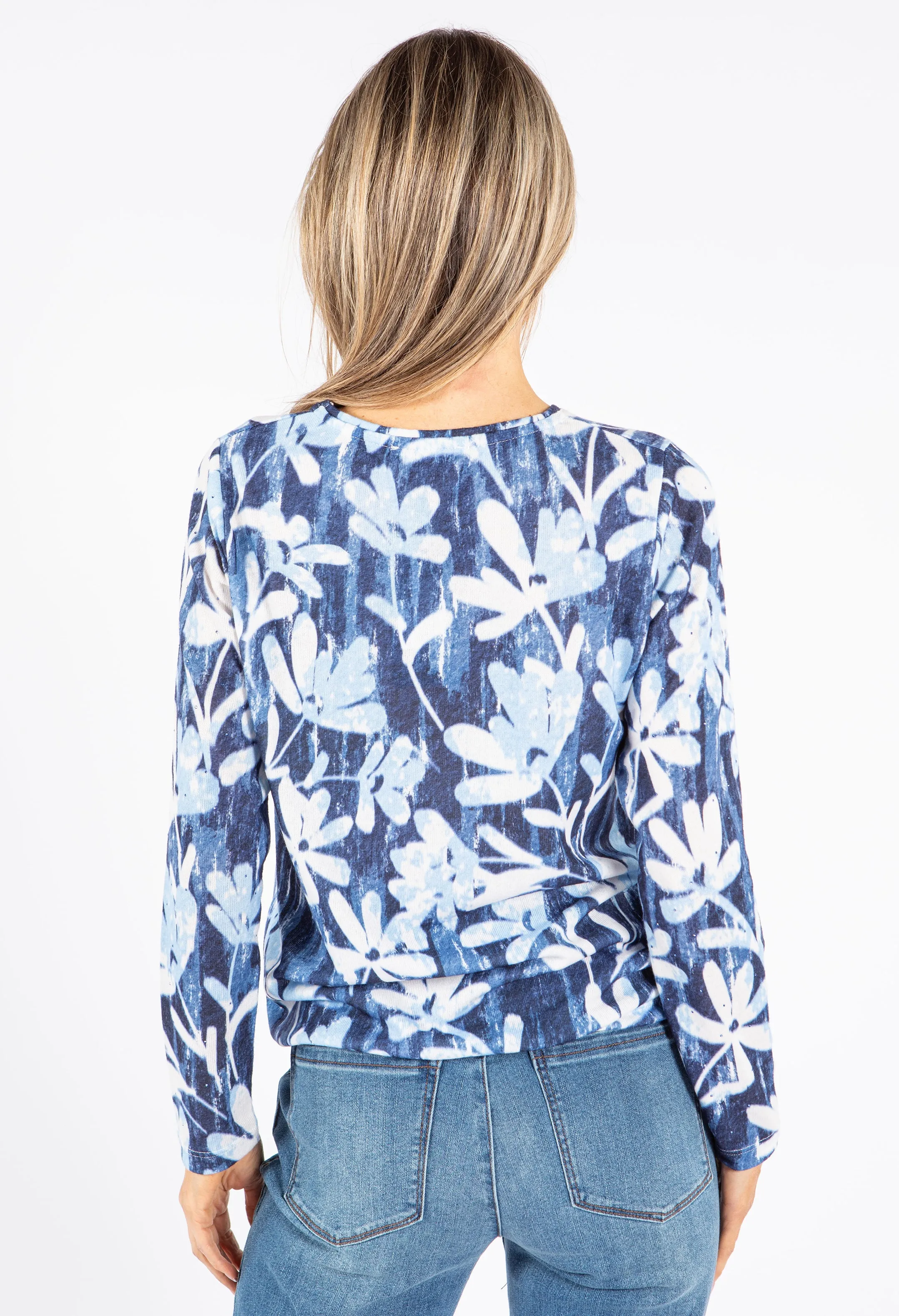 Tie Waist Fine Knit Floral Top