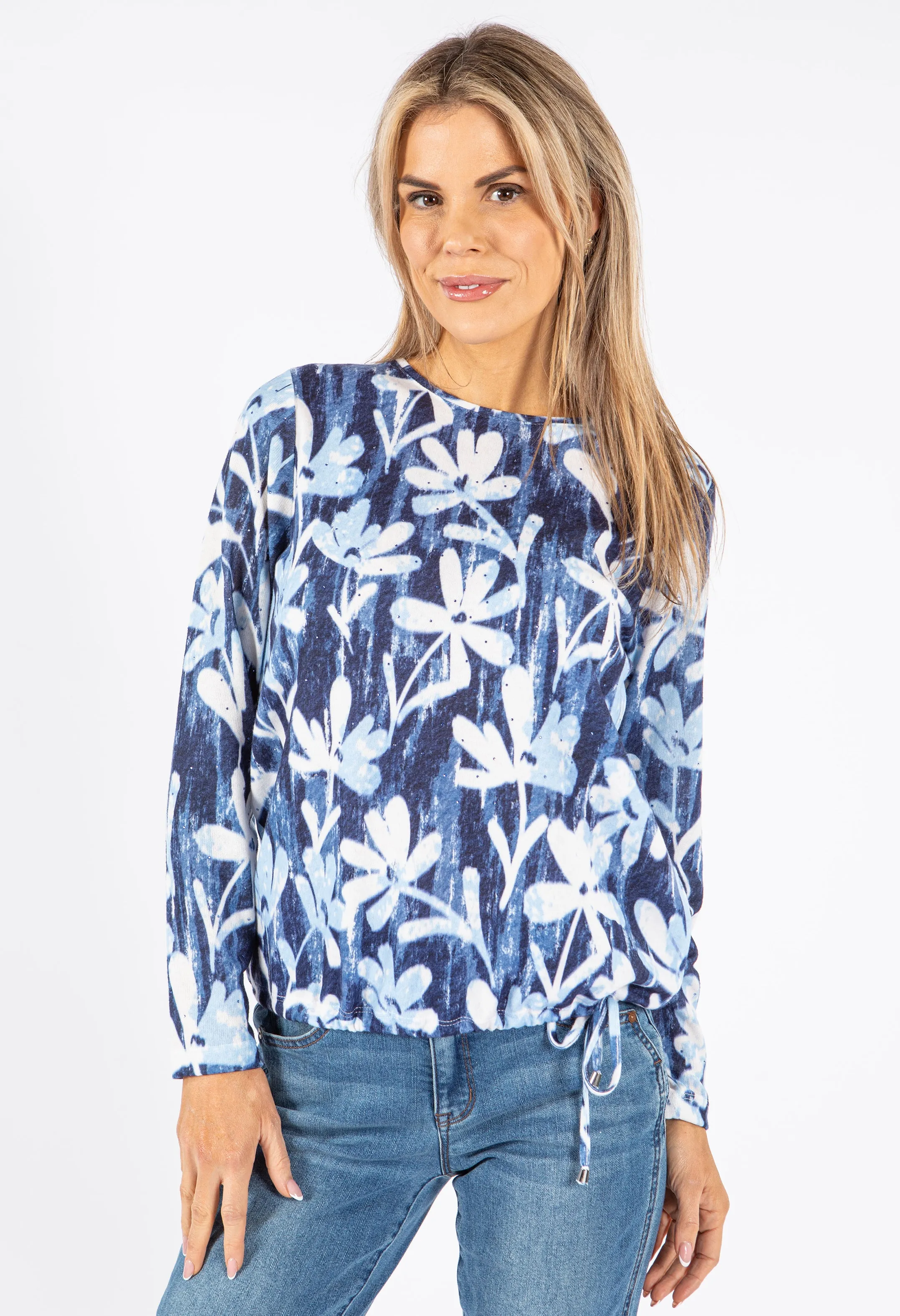 Tie Waist Fine Knit Floral Top