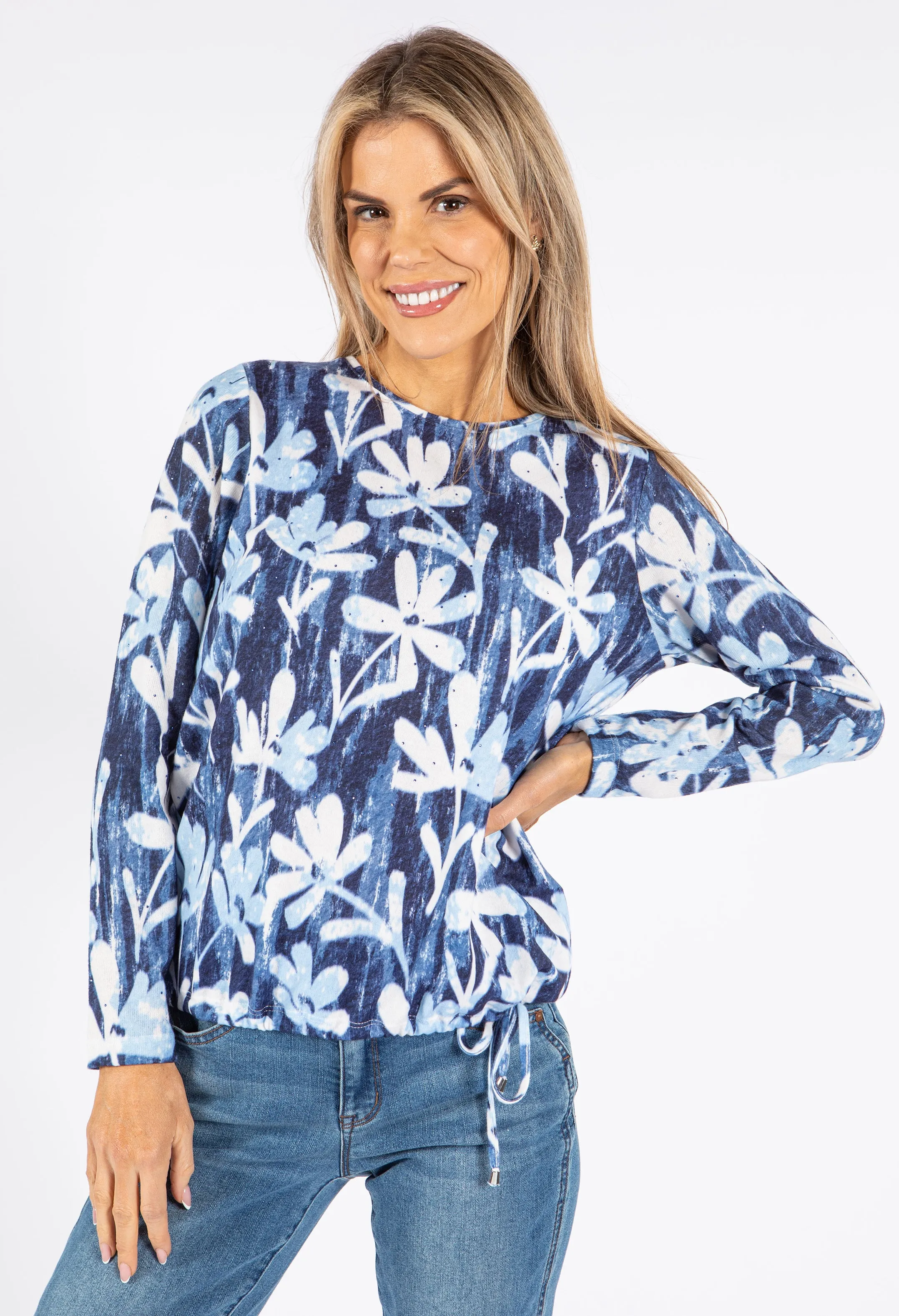Tie Waist Fine Knit Floral Top