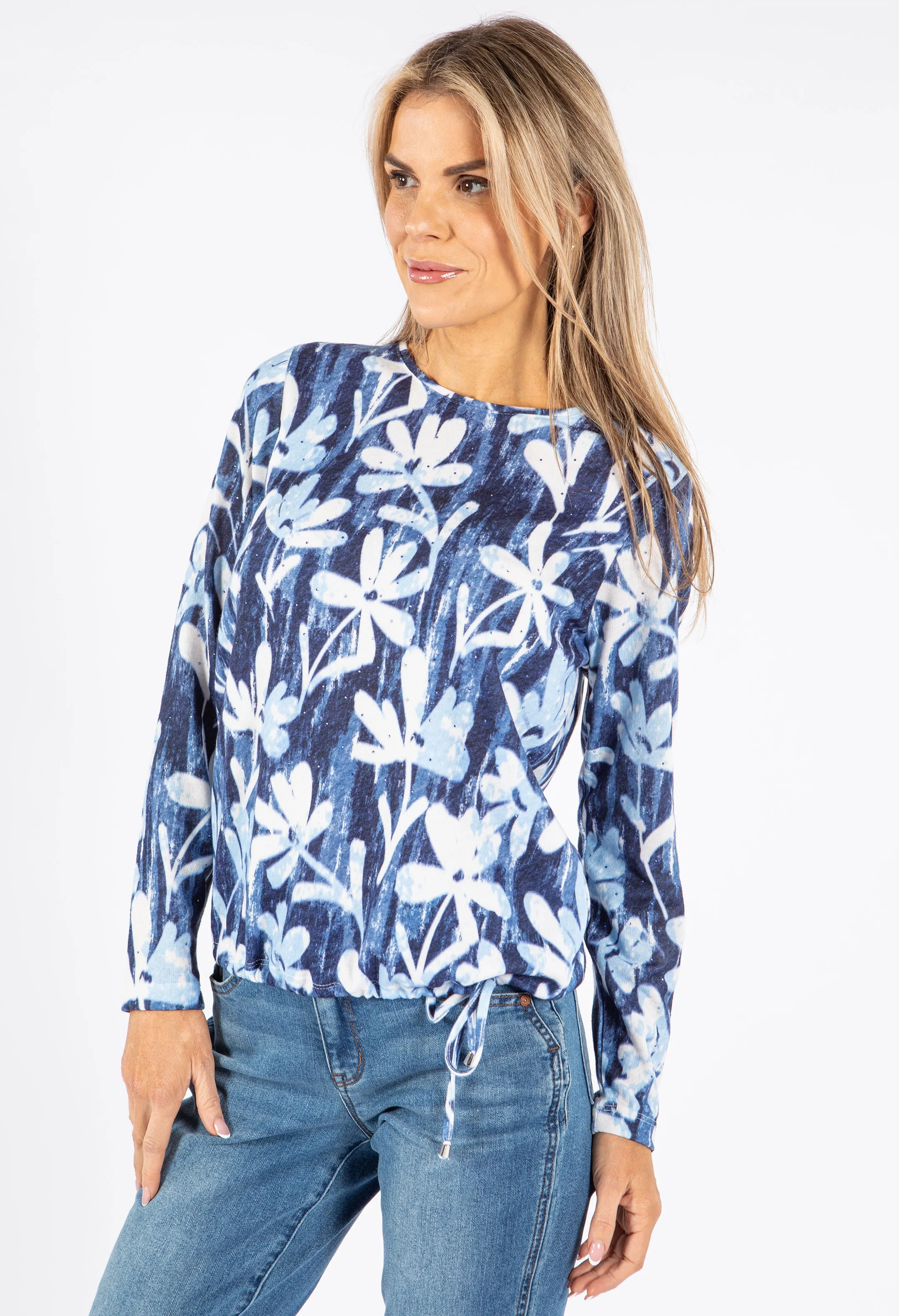 Tie Waist Fine Knit Floral Top