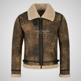 UMEA Men's Sheepskin Flying Jacket B3 Curly Fur Shearling Jacket