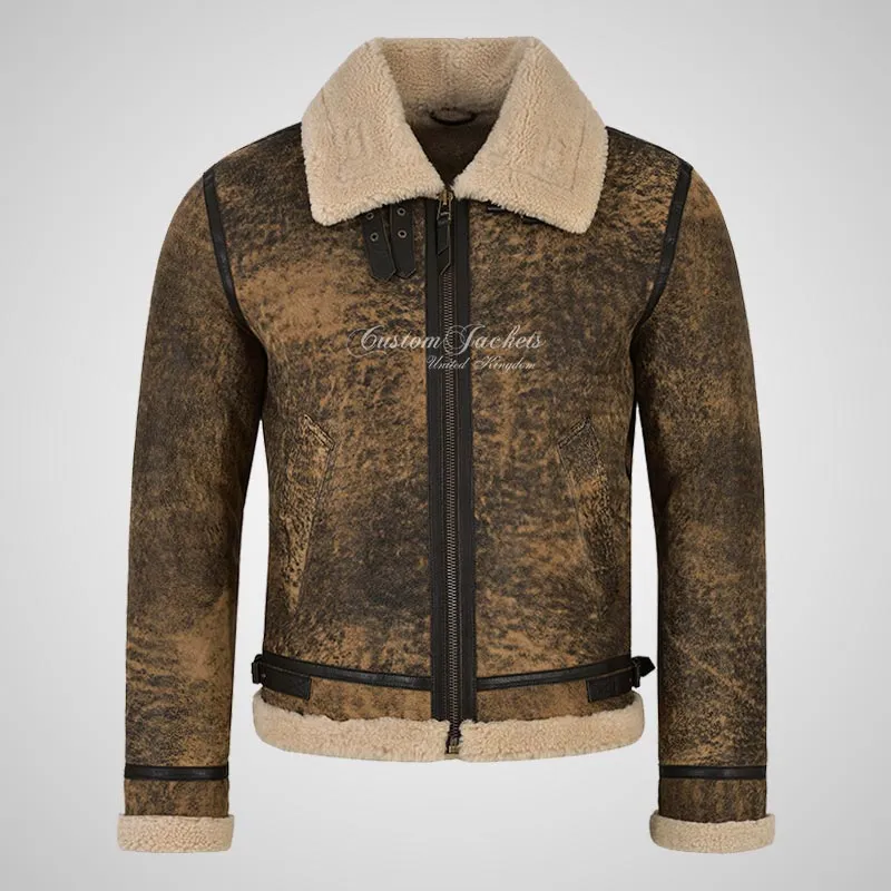UMEA Men's Sheepskin Flying Jacket B3 Curly Fur Shearling Jacket