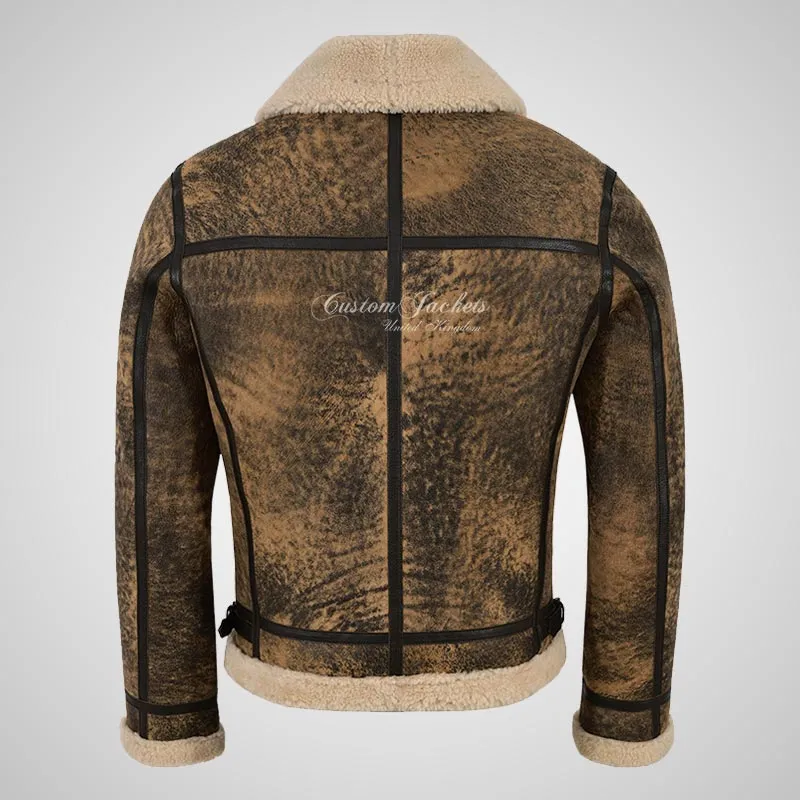 UMEA Men's Sheepskin Flying Jacket B3 Curly Fur Shearling Jacket