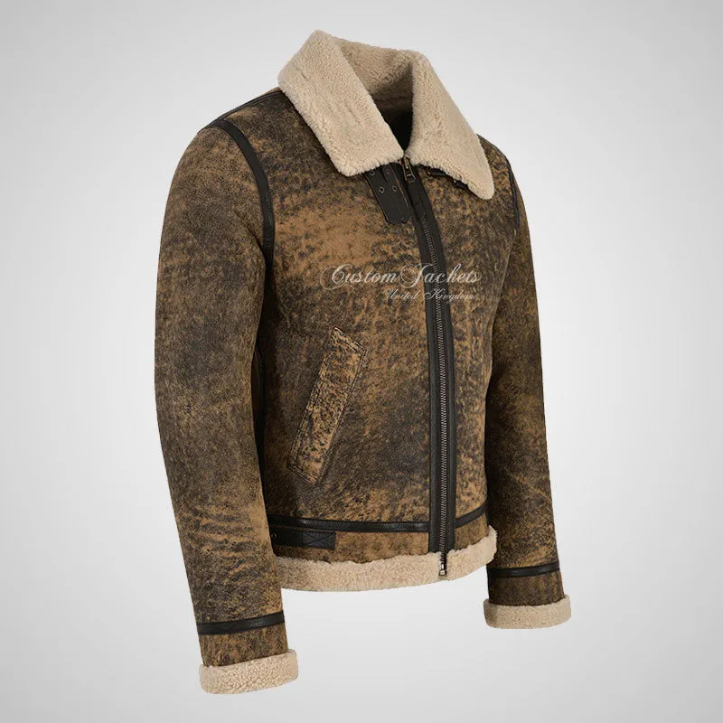 UMEA Men's Sheepskin Flying Jacket B3 Curly Fur Shearling Jacket