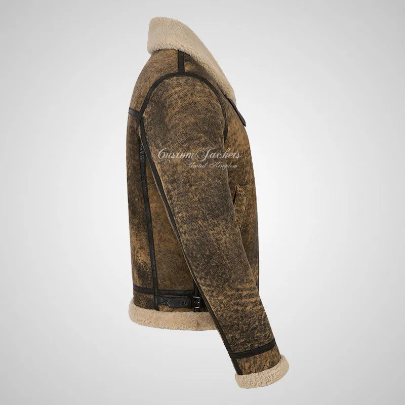 UMEA Men's Sheepskin Flying Jacket B3 Curly Fur Shearling Jacket
