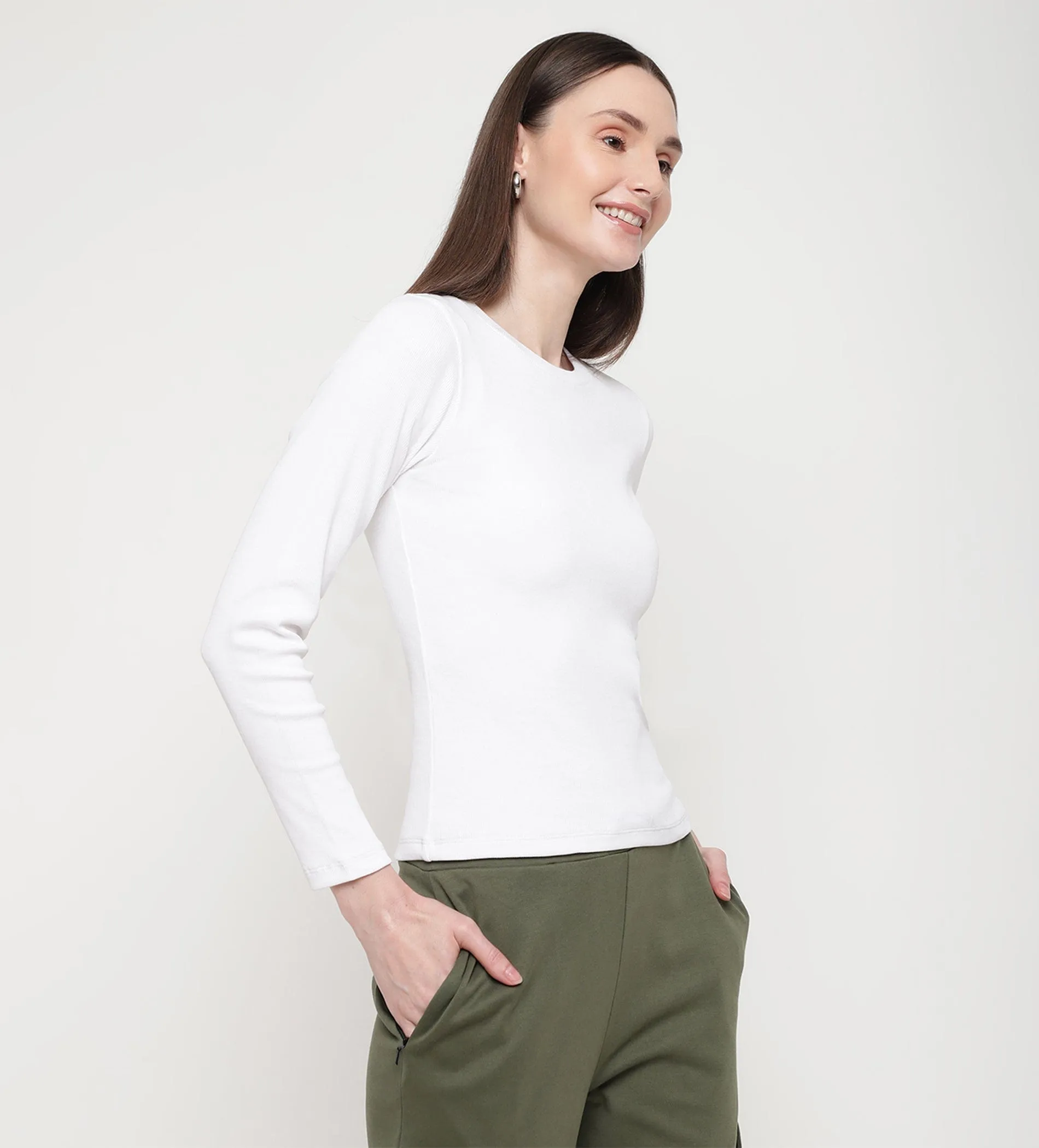 White Rib Knit Top for Women