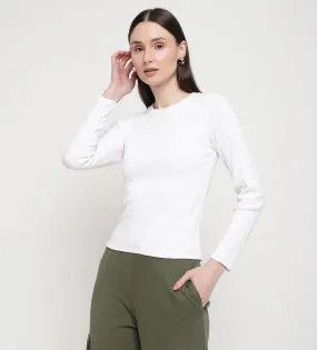 White Rib Knit Top for Women