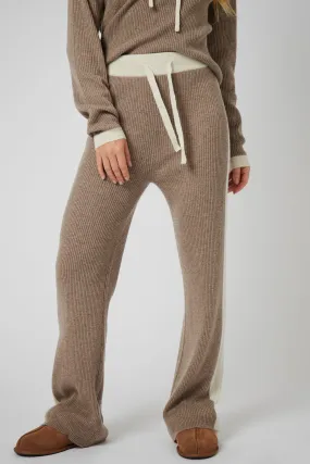 Wide Leg Cashmere Pants - Oat / White