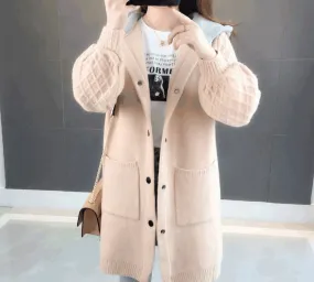 Womens Textured Long Hooded Cardigan