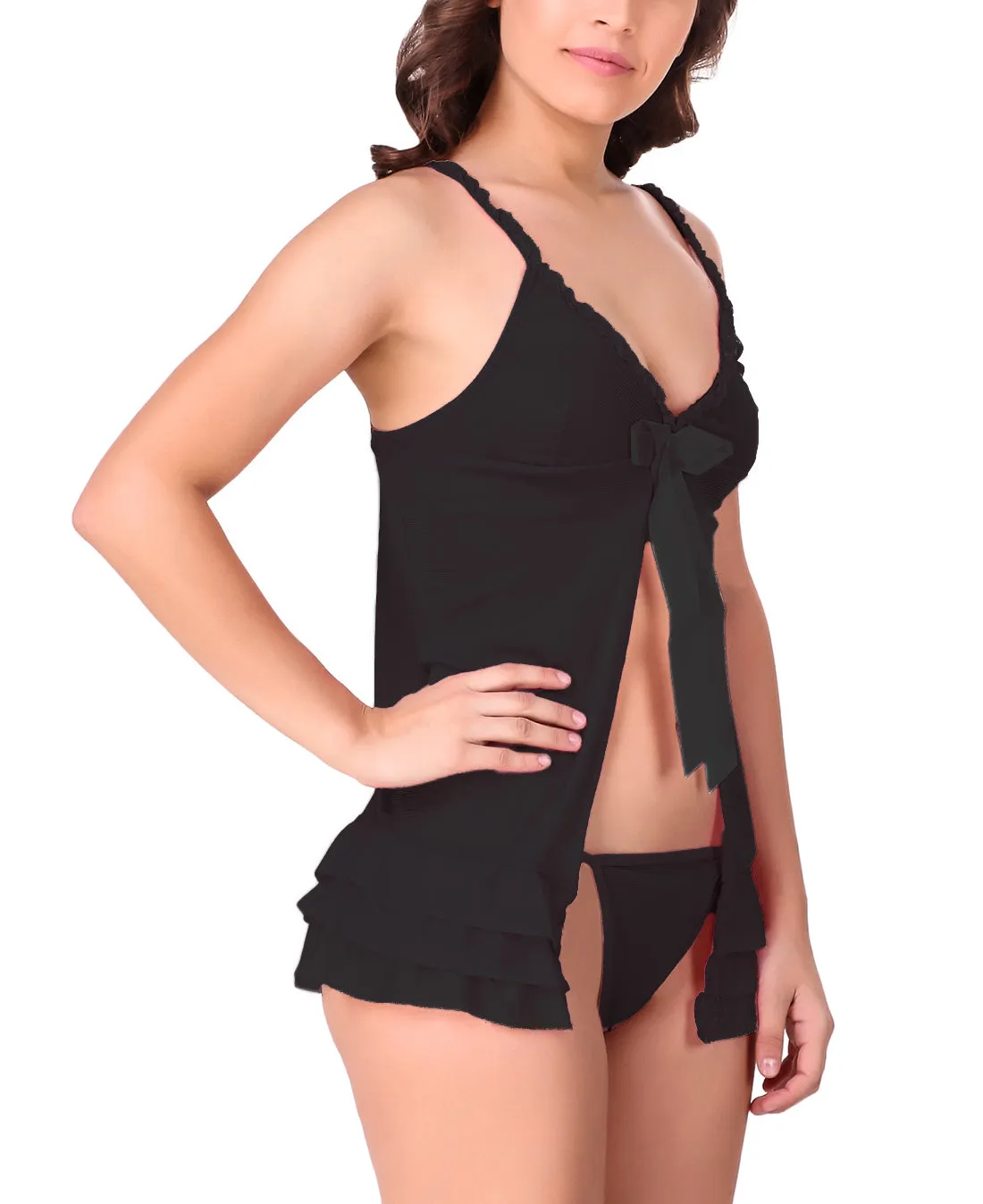 Xs and Os Women Babydoll Nightwear Lingerie Open front with panty