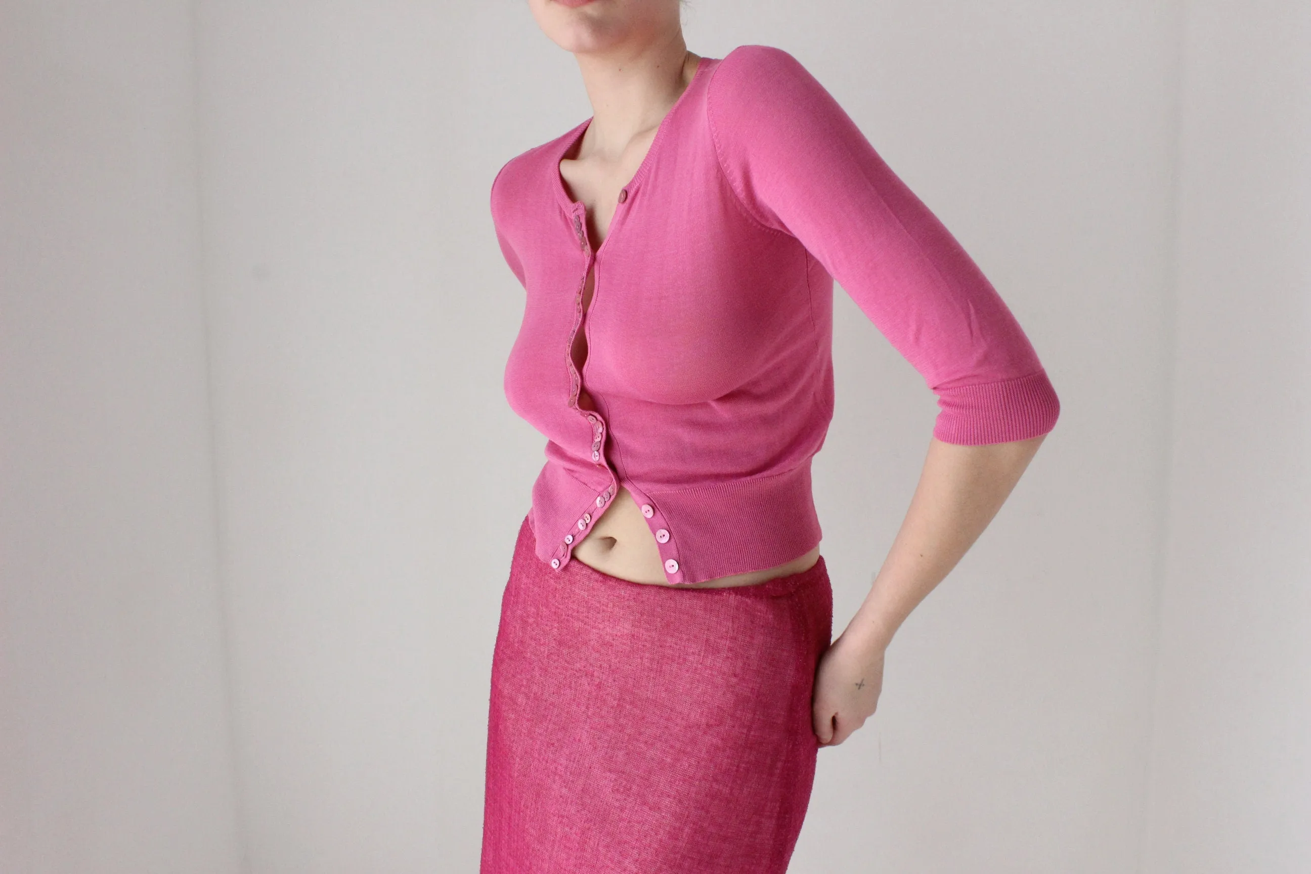 Y2K Button Front Fitted Ballet Knit Crop Top