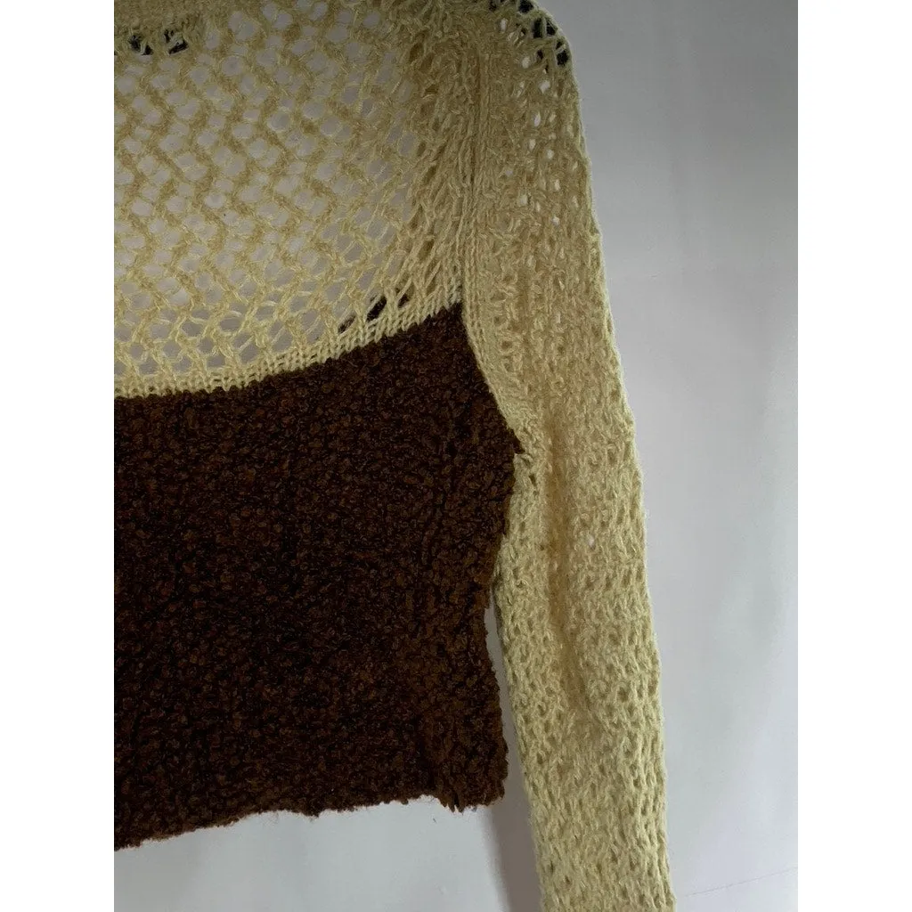 ZARA Women's Brown/Tan Knit Straight-Neck Long Sleeve Crop Top SZ M