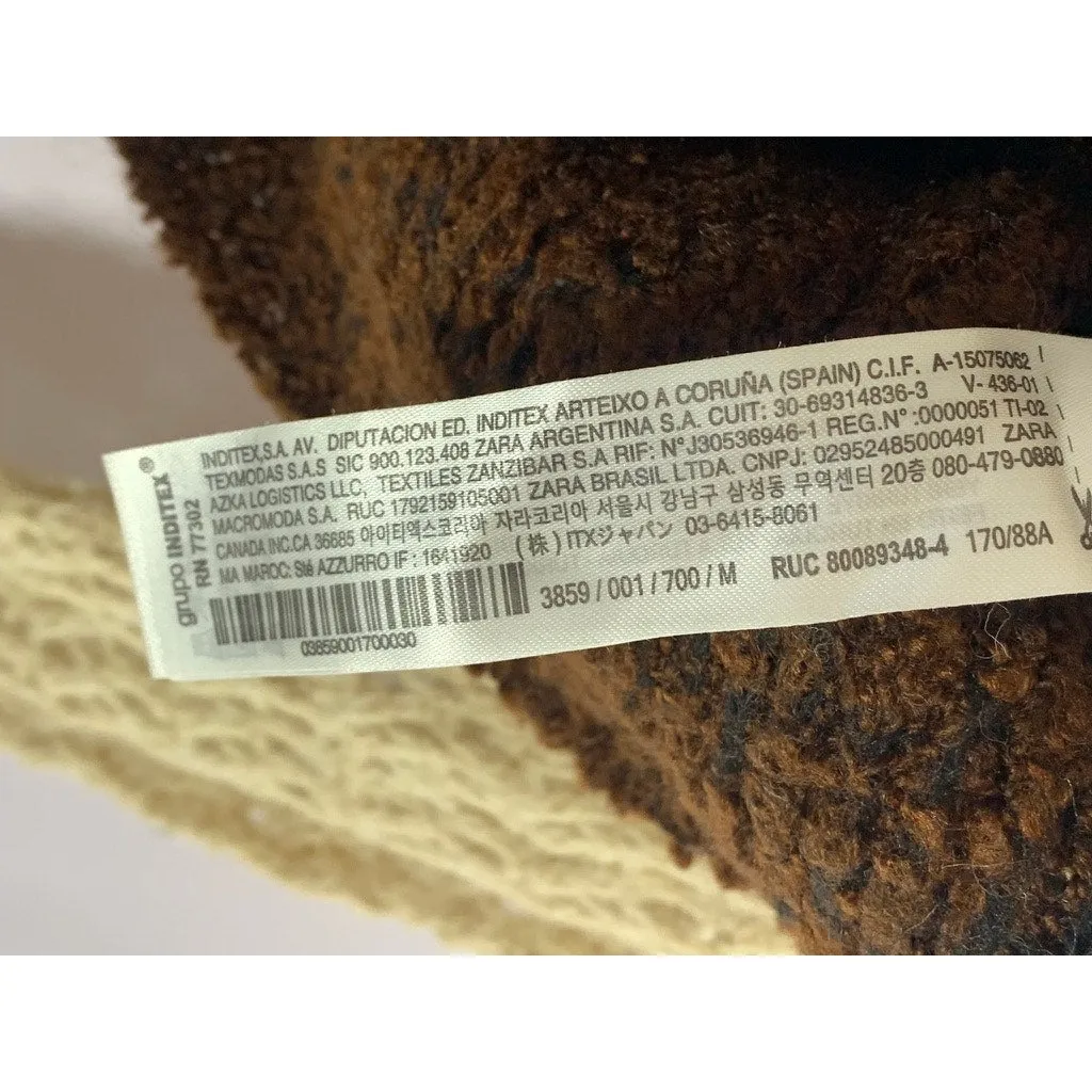 ZARA Women's Brown/Tan Knit Straight-Neck Long Sleeve Crop Top SZ M