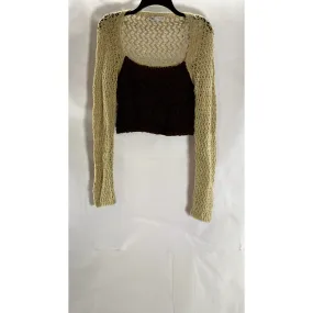 ZARA Women's Brown/Tan Knit Straight-Neck Long Sleeve Crop Top SZ M