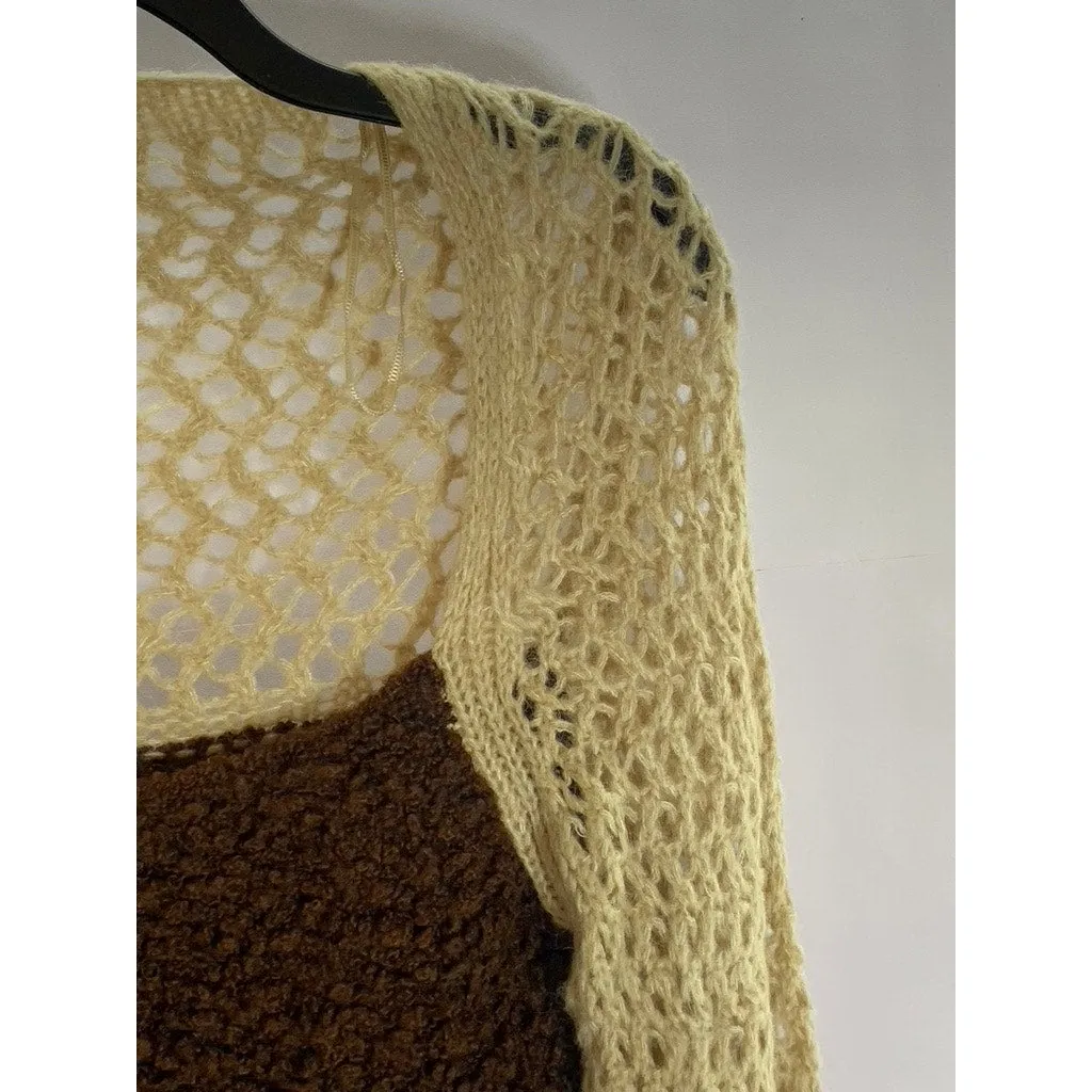 ZARA Women's Brown/Tan Knit Straight-Neck Long Sleeve Crop Top SZ M