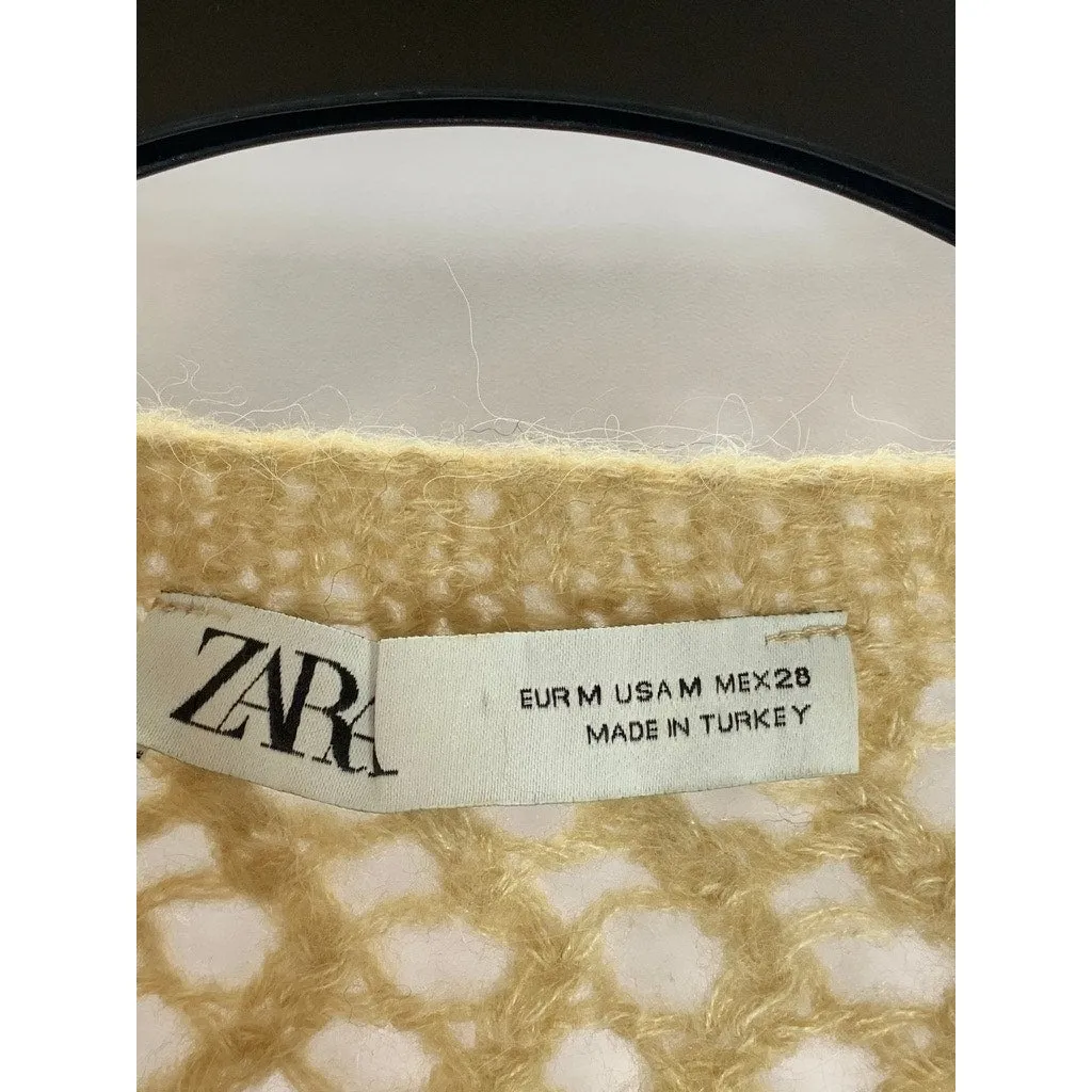 ZARA Women's Brown/Tan Knit Straight-Neck Long Sleeve Crop Top SZ M