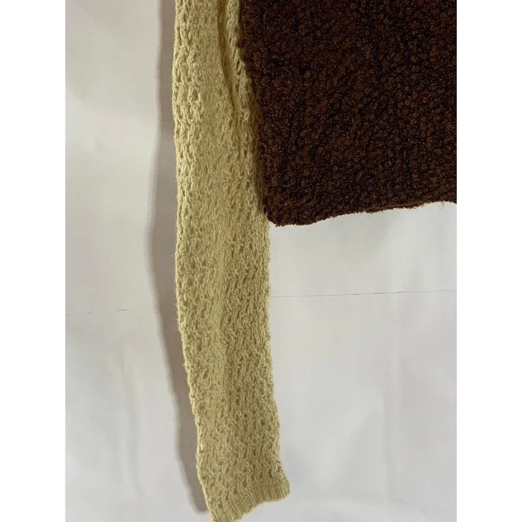 ZARA Women's Brown/Tan Knit Straight-Neck Long Sleeve Crop Top SZ M