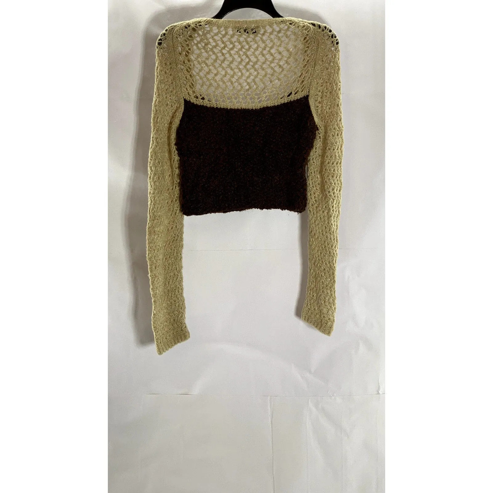 ZARA Women's Brown/Tan Knit Straight-Neck Long Sleeve Crop Top SZ M