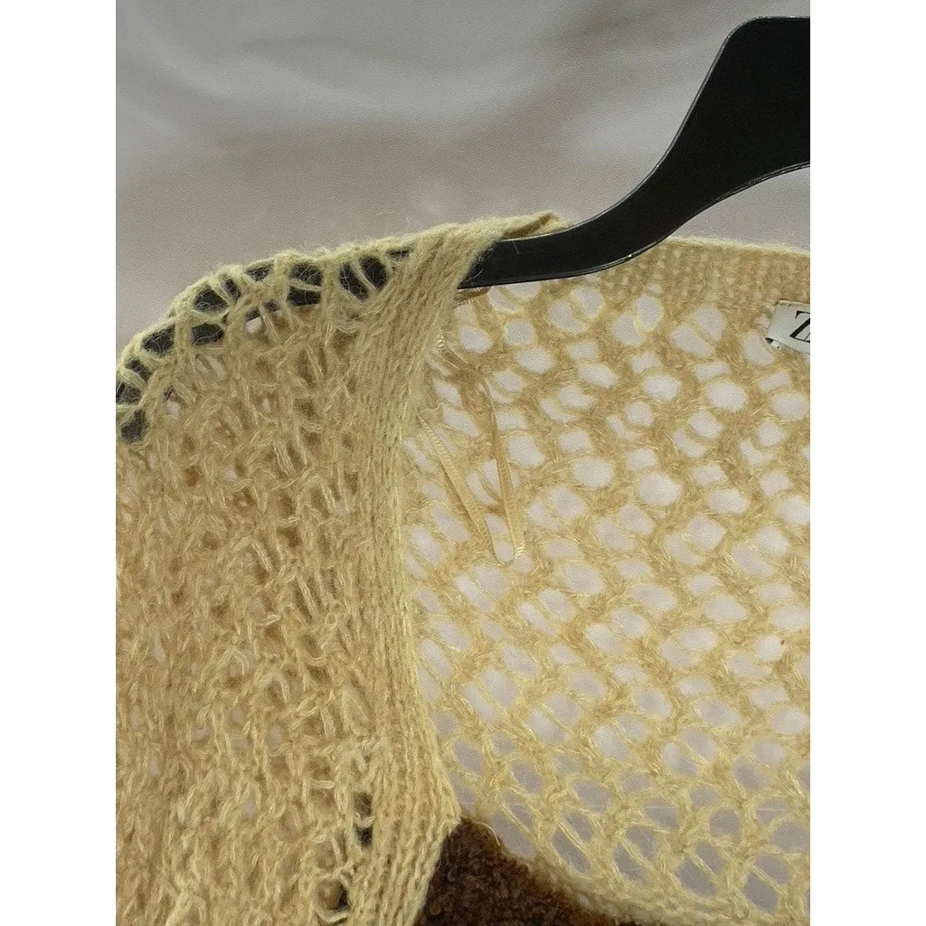 ZARA Women's Brown/Tan Knit Straight-Neck Long Sleeve Crop Top SZ M