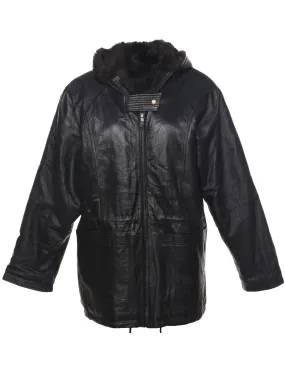 Zip Front Shearling Leather Jacket - L